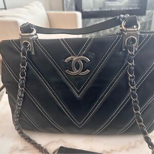 Chanel 2 Way Black V Stitch Chain Shoulder Bag